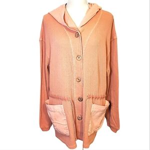 VINTAGE--FREE SPORT | Women's orange thermal knit hooded jacket. Size small.